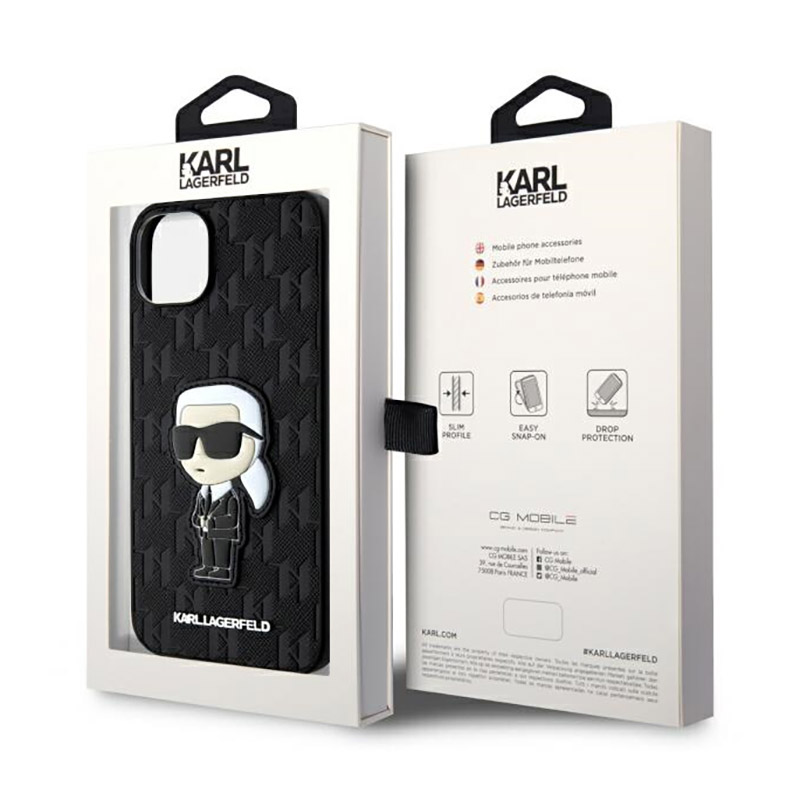 Karl Lagerfeld Saffiano Monogram NFT Ikonik - Etui iPhone 14 Plus (Czarny)