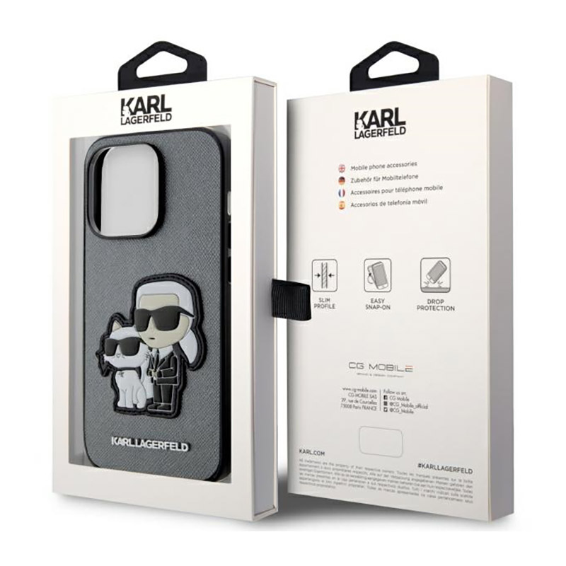 Karl Lagerfeld NFT Saffiano Karl & Choupette - Etui iPhone 14 Pro Max (Srebrny)