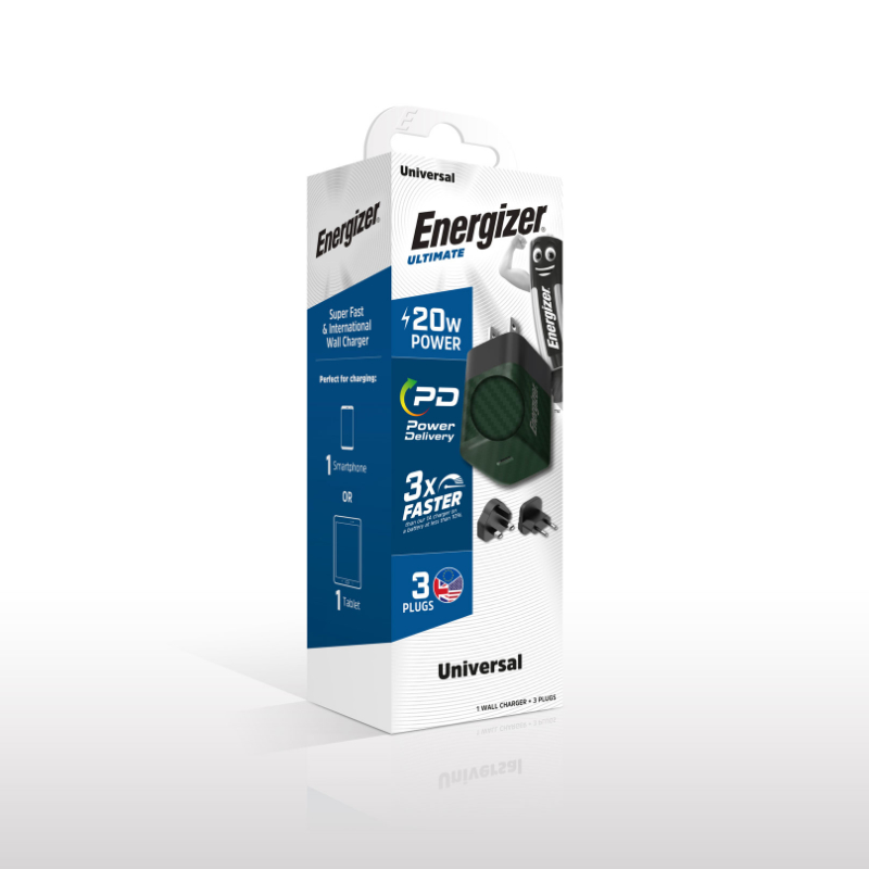 Energizer Ultimate - Ładowarka sieciowa Multiplug EU / UK / US GaN USB-C 20W PD (Zielony)