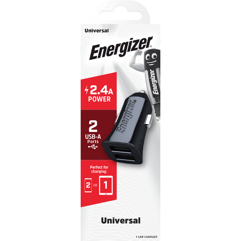Energizer Classic - Ładowarka samochodowa 2x USB-A 2.4A 12W (Czarny)