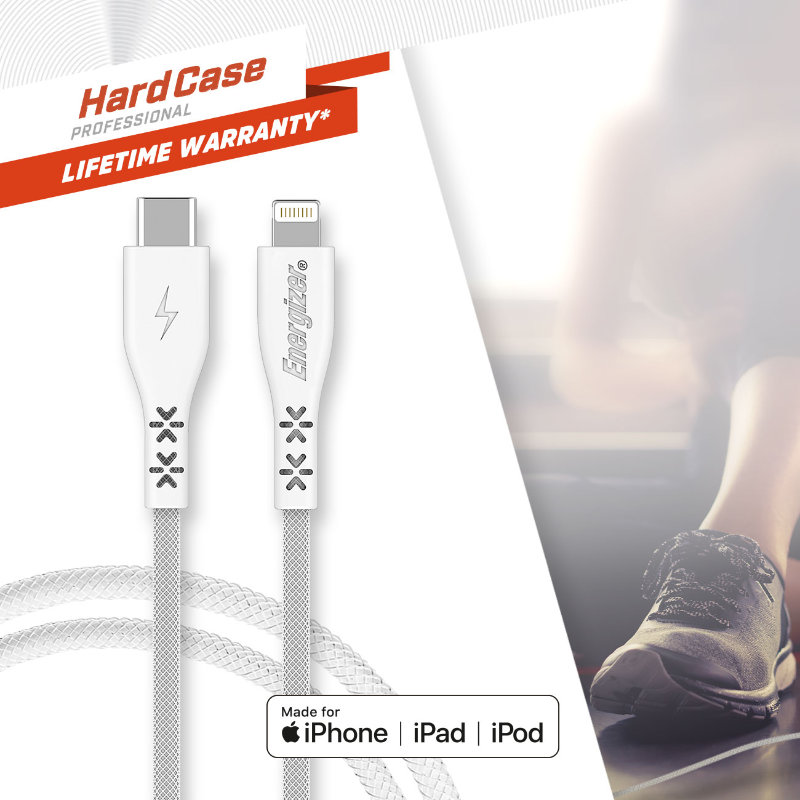 Energizer HardCase - Kabel połączeniowy USB-C do Lightning certyfikat MFi 1.2m (Biały) dożywotnia gwarancja