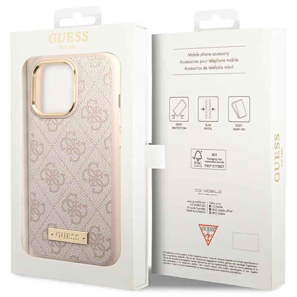 Guess 4G Logo Plate MagSafe - Etui iPhone 14 Pro (różowy)