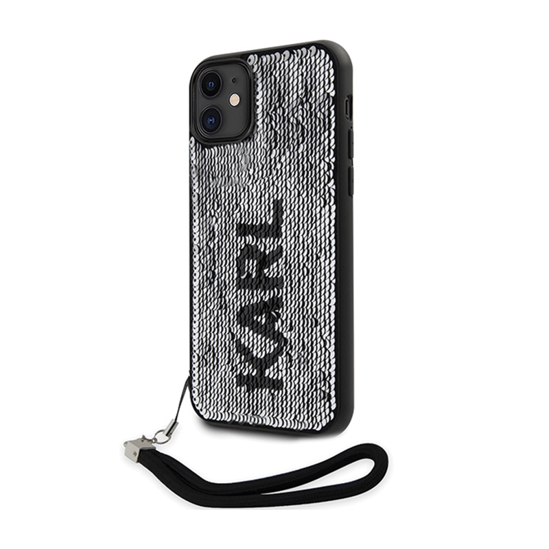 Karl Lagerfeld Sequins Cord - Etui ze smyczką iPhone 11 (Srebrny)