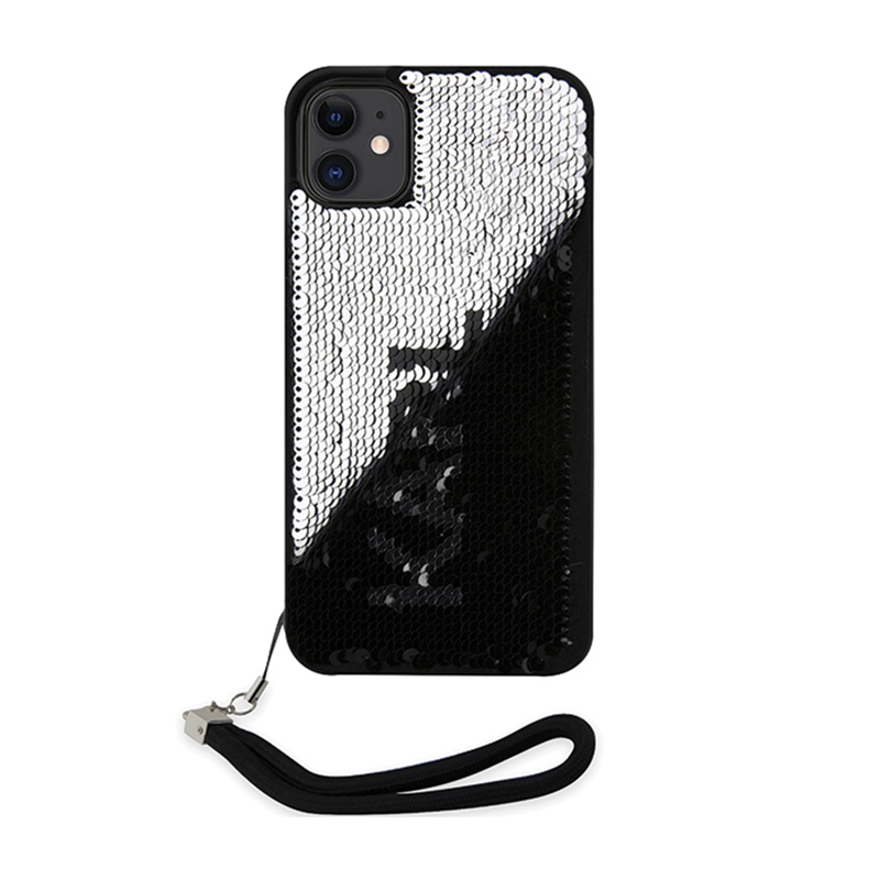 Karl Lagerfeld Sequins Cord - Etui ze smyczką iPhone 11 (Srebrny)