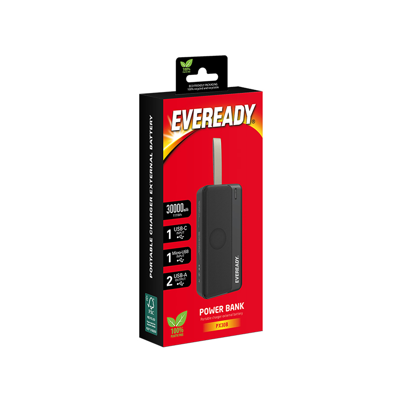 Eveready PX30B - Powerbank 30000 mAh 2x USB-A (Czarny)