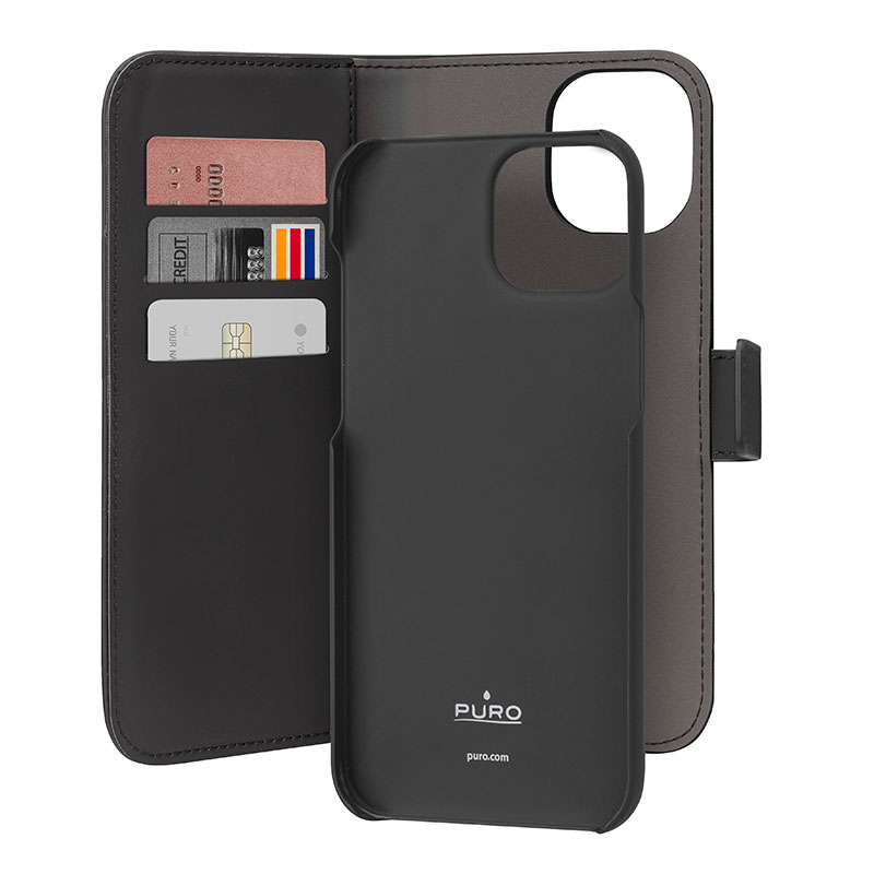 PURO Wallet Detachable - Etui 2w1 iPhone 15 (czarny)