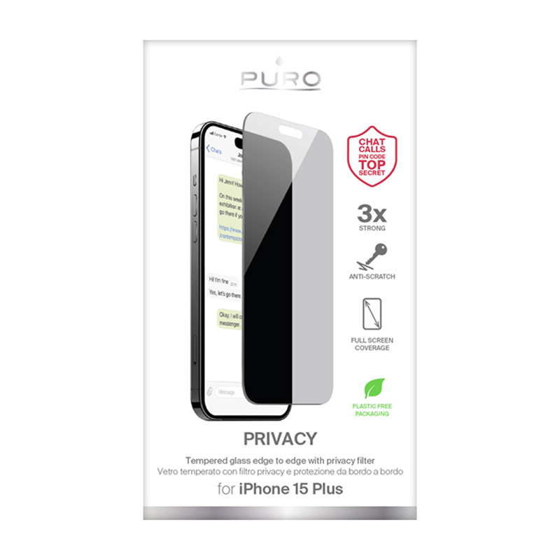 Puro Privacy Tempered Glass - Szkło ochronne hartowane z filtrem prywatyzującym iPhone 15 Plus