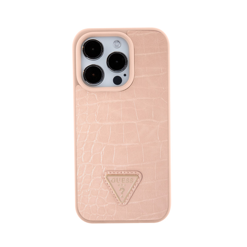 Guess Croco Triangle Metal Logo - Etui iPhone 15 Pro (różowy)
