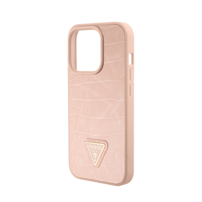 Guess Croco Triangle Metal Logo - Etui iPhone 15 Pro (różowy)