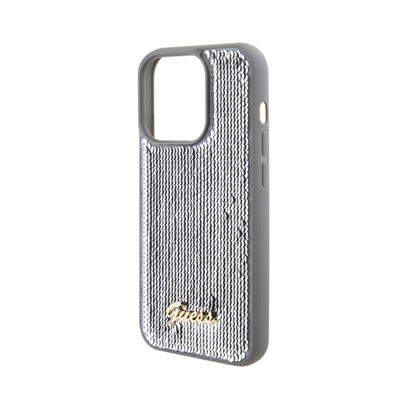 Guess Sequin Script Metal - Etui iPhone 15 Pro (srebrny)
