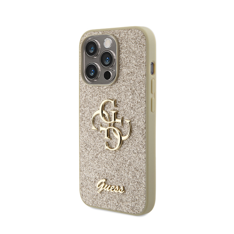 Guess Glitter Script Big 4G - Etui iPhone 15 Pro (złoty)