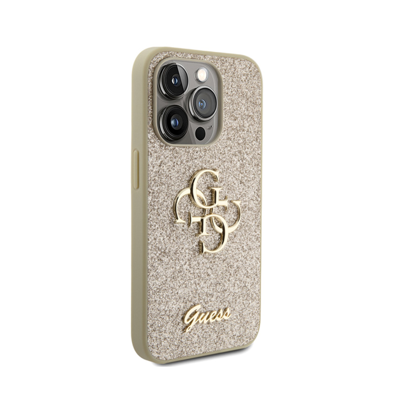 Guess Glitter Script Big 4G - Etui iPhone 15 Pro (złoty)