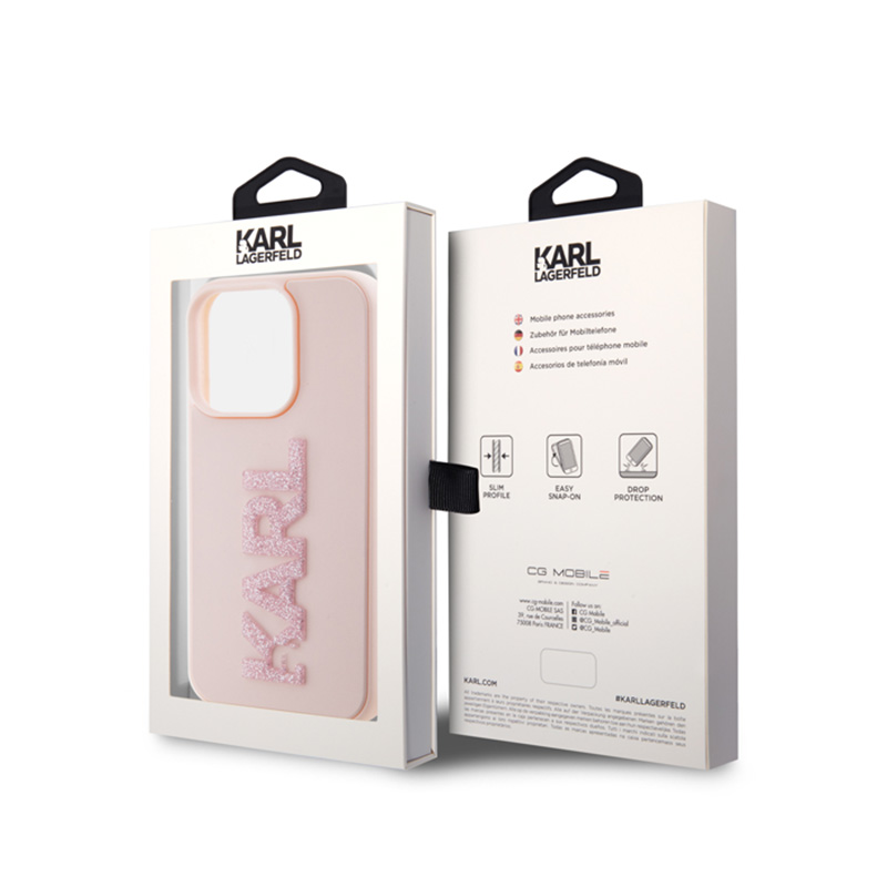 Karl Lagerfeld 3D Rubber Glitter Logo - Etui iPhone 15 Pro (różowy)
