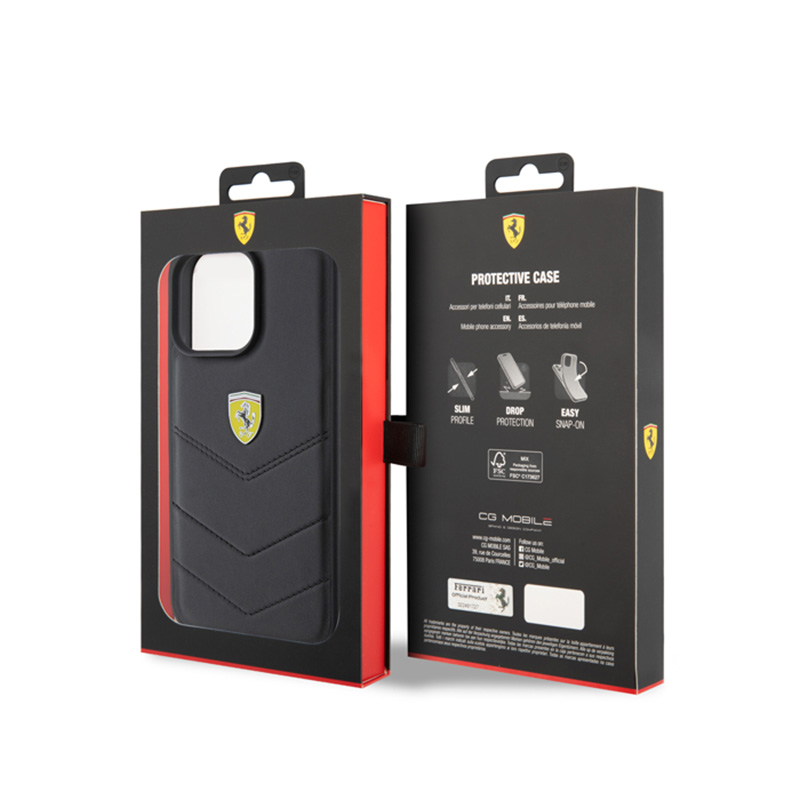Ferrari Quilted Metal Logo - Etui iPhone 15 Pro Max (czarny)