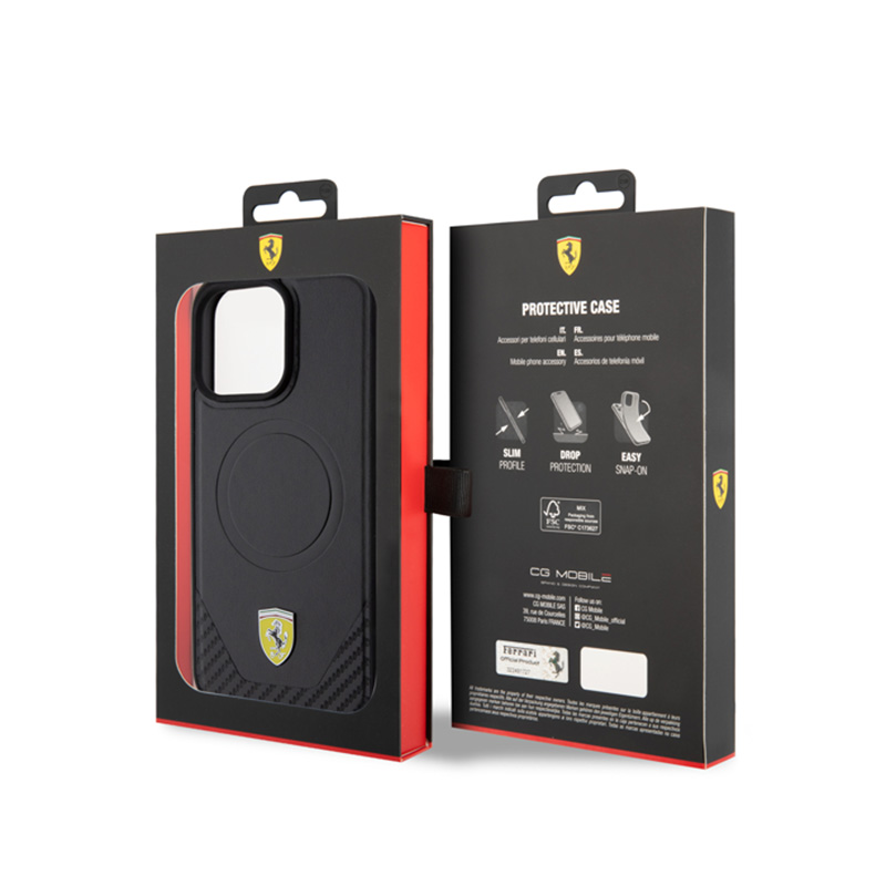 Ferrari Carbon Metal Logo MagSafe - Etui iPhone 15 Pro Max (czarny)