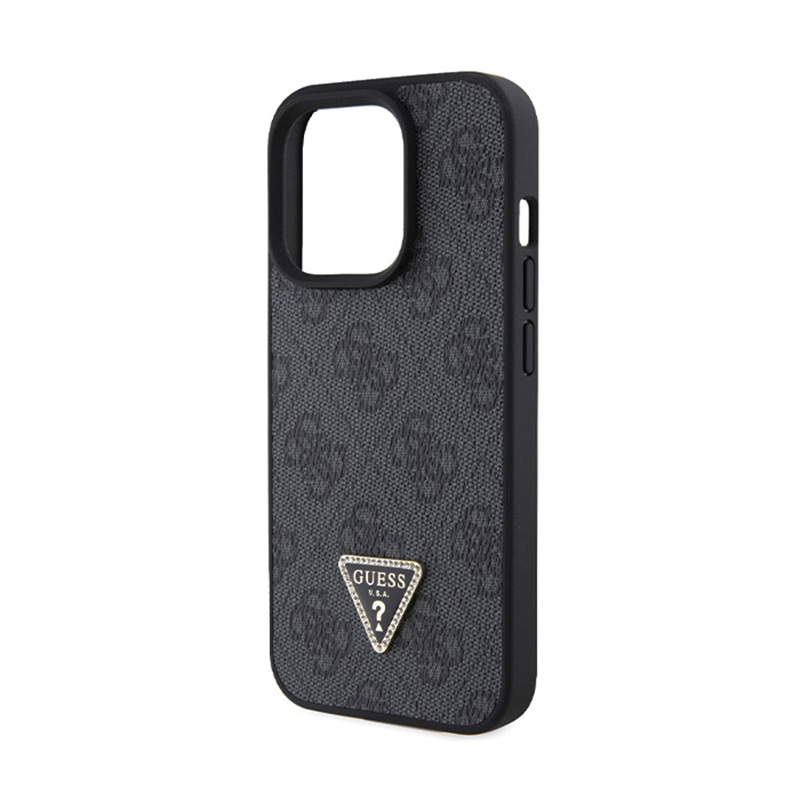 Guess Leather 4G Triangle Strass - Etui iPhone 15 Pro Max (czarny)
