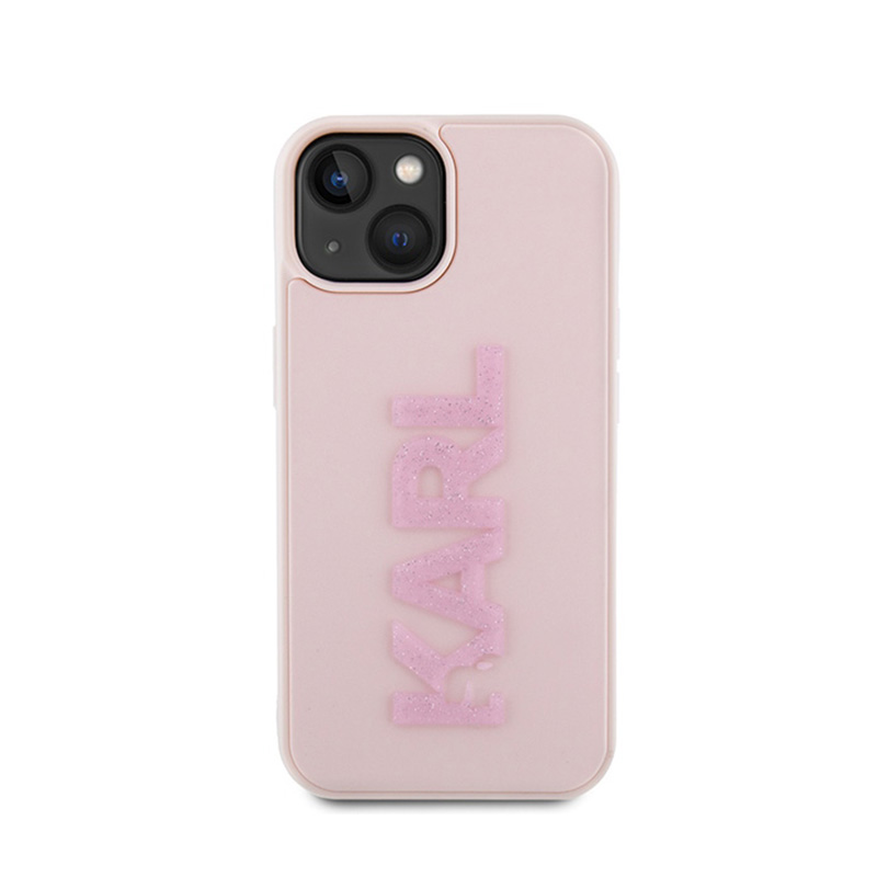Karl Lagerfeld 3D Rubber Glitter Logo - Etui iPhone 15 Plus (różowy)