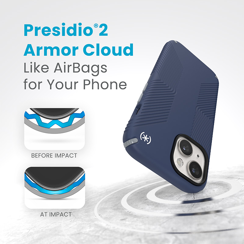 Speck Presidio2 Grip - Etui iPhone 15 / iPhone 14 / iPhone 13 (Coastal Blue / Dustgrey / White)