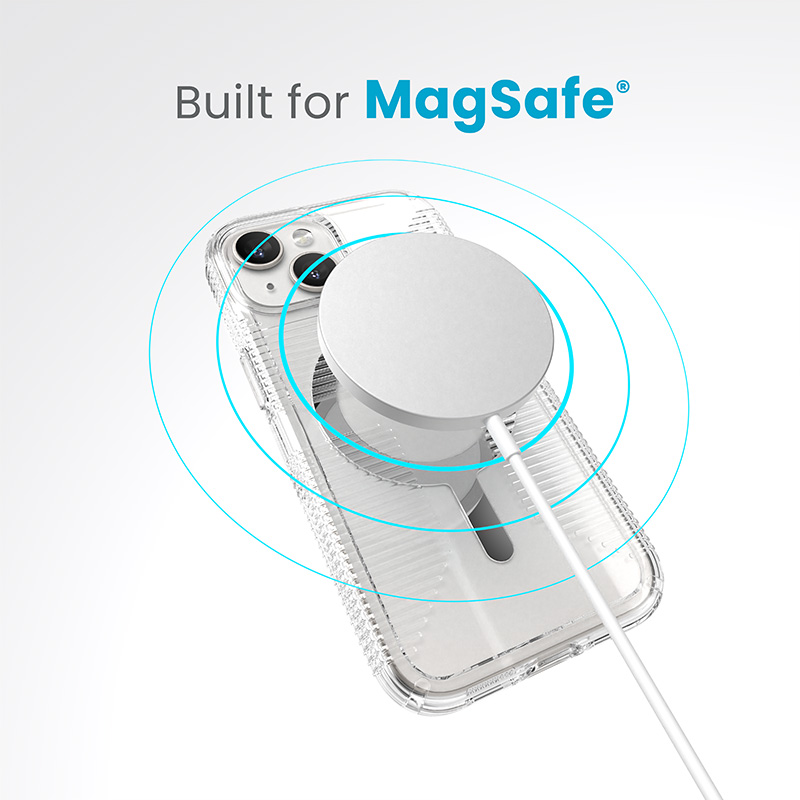 Speck Gemshell Grip + MagSafe - Etui do iPhone 15 / iPhone 14 / iPhone 13 (Clear / Chrome Finish)