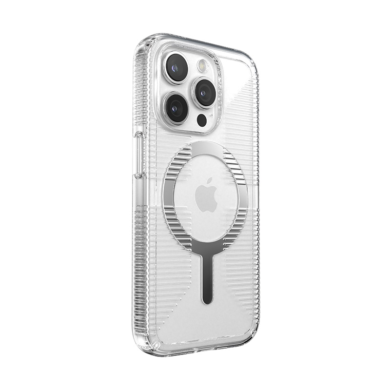 Speck Gemshell Grip + MagSafe - Etui do iPhone 15 Pro (Clear / Chrome Finish)