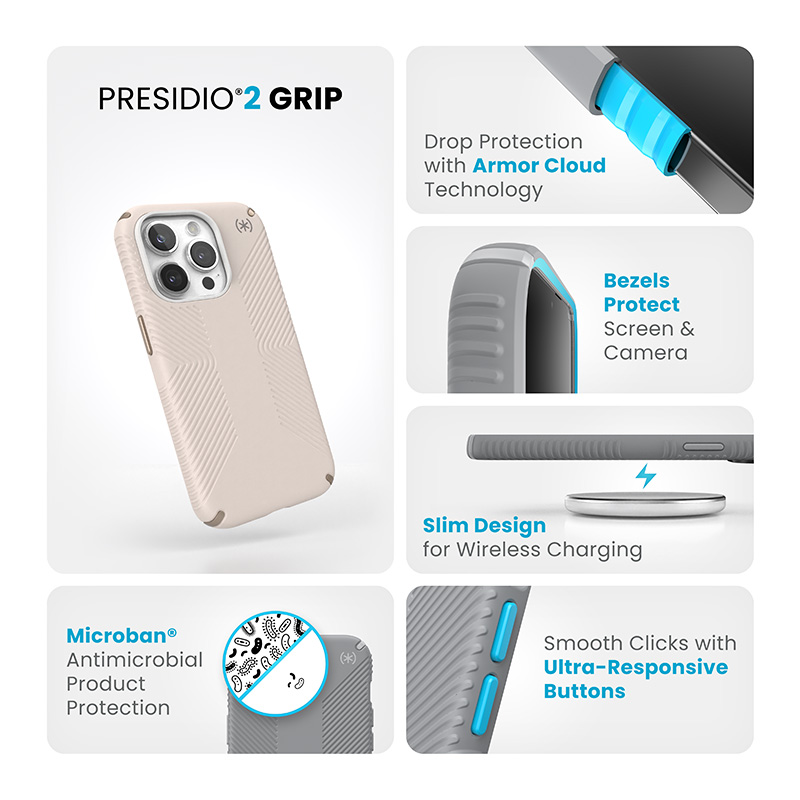 Speck Presidio2 Grip - Etui iPhone 15 Pro (Bleached Bone / Heirloom Gold / Hazel Brown)