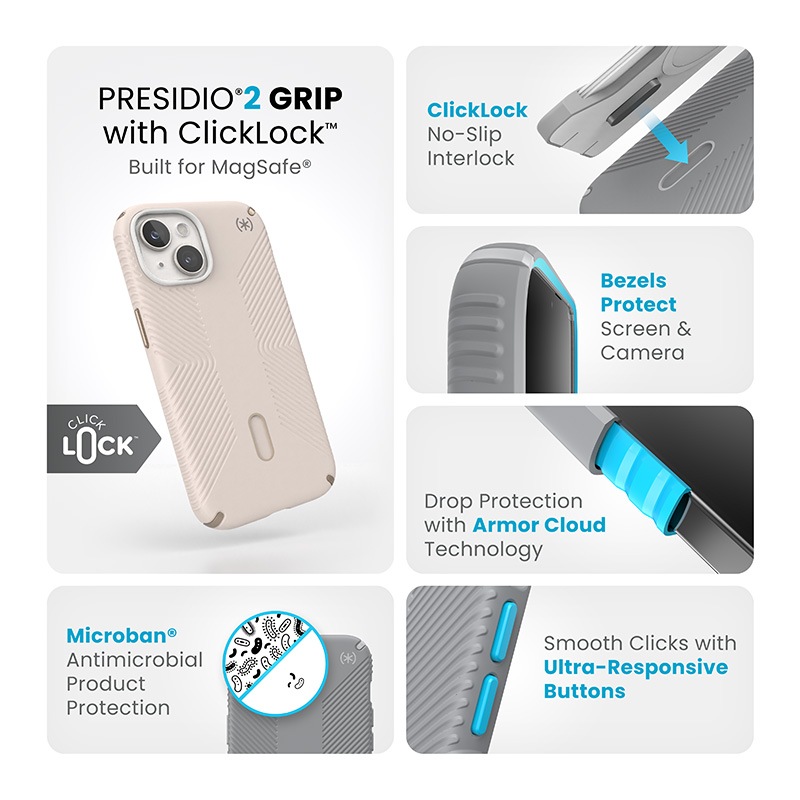 Speck Presidio2 Grip ClickLock & MagSafe - Etui iPhone 15 / iPhone 14 / iPhone 13 (Bleached Bone / Heirloom Gold / Hazel Brown)