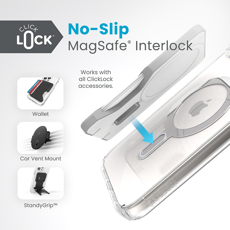 Speck Presidio Perfect-Clear ClickLock & MagSafe - Etui iPhone 15 Plus / iPhone 14 Plus (Clear / Chrome Finish / Serene Silver)