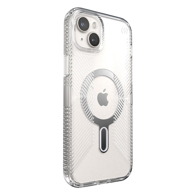 Speck Presidio Perfect-Clear Grip ClickLock & MagSafe - Etui iPhone 15 Plus / iPhone 14 Plus (Clear / Chrome Finish / Serene Silver)