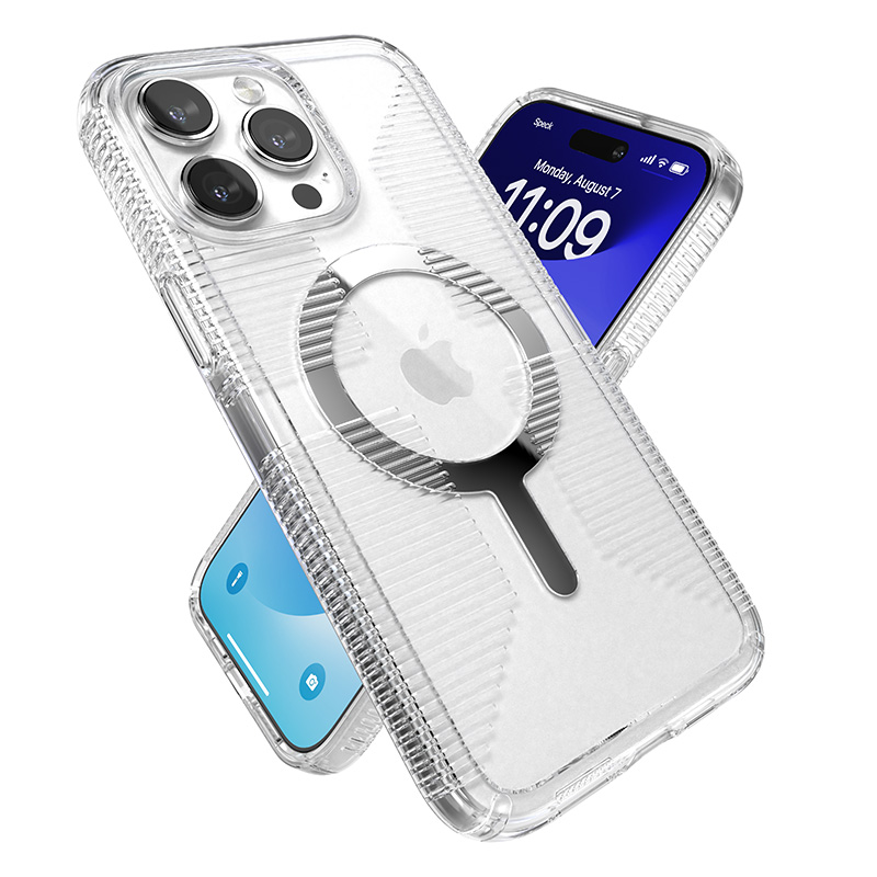 Speck Gemshell Grip + MagSafe - Etui do iPhone 15 Pro Max (Clear / Chrome Finish)
