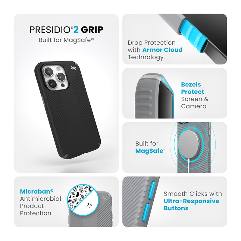 Speck Presidio2 Grip Magsafe - Etui iPhone 15 Pro (Black / Slate Grey / White)