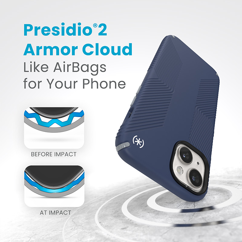 Speck Presidio2 Grip Magsafe - Etui iPhone 15 Plus / iPhone 14 Plus (Coastal Blue / Dustgrey / White)