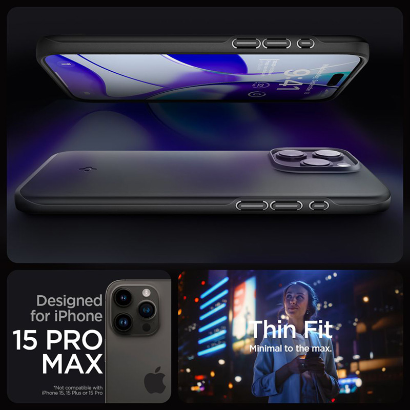 Spigen Thin Fit - Etui do iPhone 15 Pro Max (Czarny)