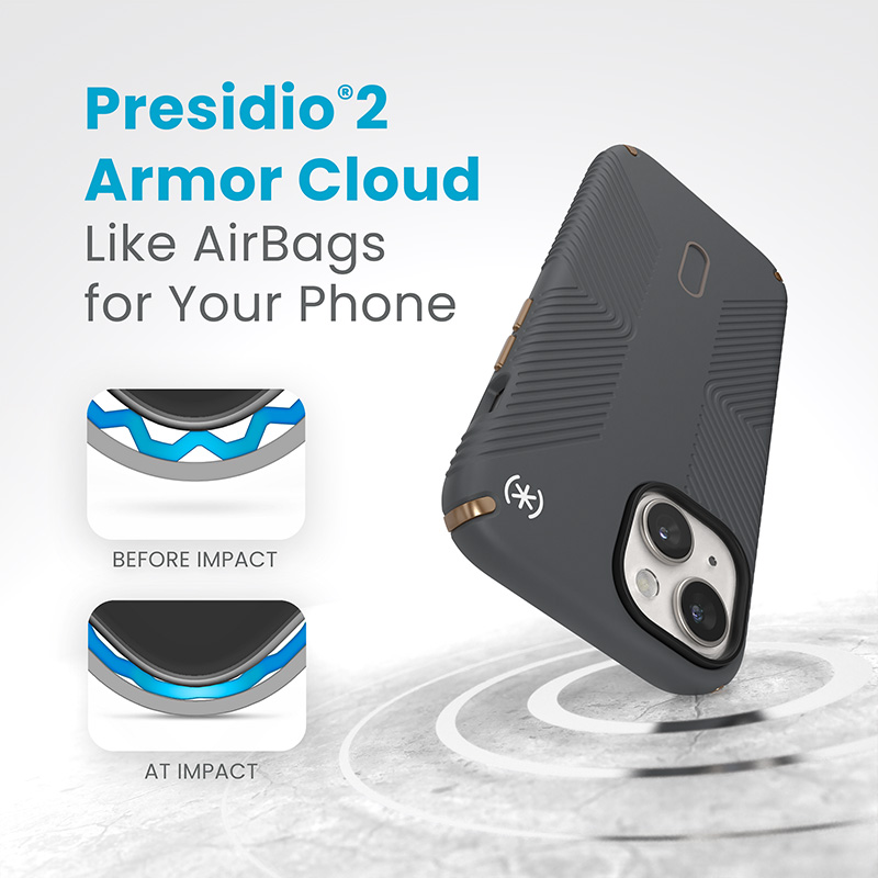 Speck Presidio2 Grip ClickLock & MagSafe - Etui iPhone 15 / iPhone 14 / iPhone 13 (Charcoal Grey / Cool Bronze)