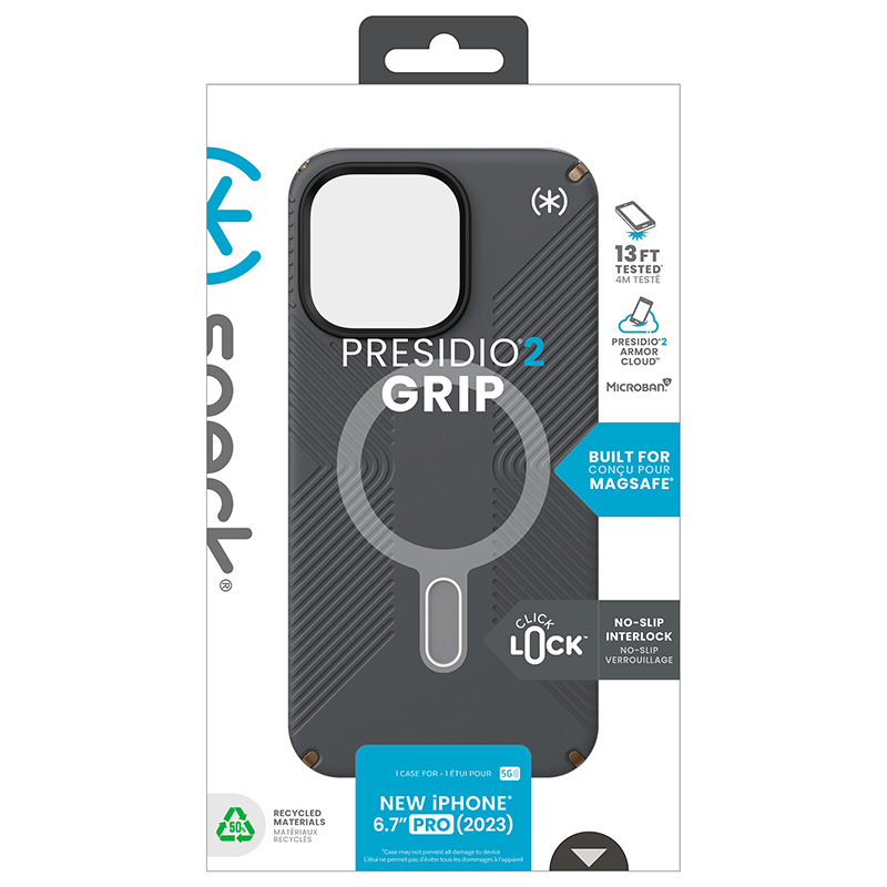 Speck Presidio2 Grip ClickLock & MagSafe - Etui iPhone 15 Pro Max (Charcoal Grey / Cool Bronze)