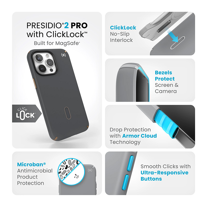 Speck Presidio2 Pro ClickLock & MagSafe - Etui iPhone 15 Pro Max (Charcoal Grey / Cool Bronze)