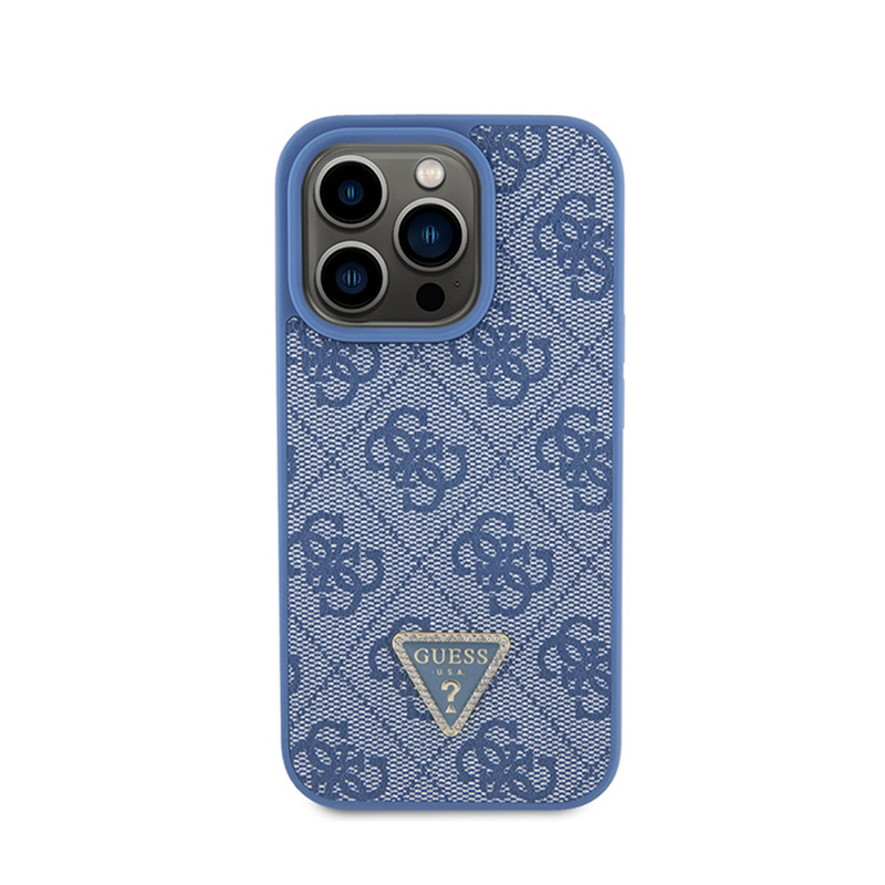 Guess Leather 4G Triangle Strass - Etui iPhone 15 Pro (niebieski)