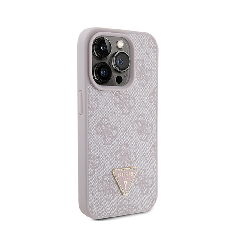Guess Leather 4G Triangle Strass - Etui iPhone 15 Pro (różowy)