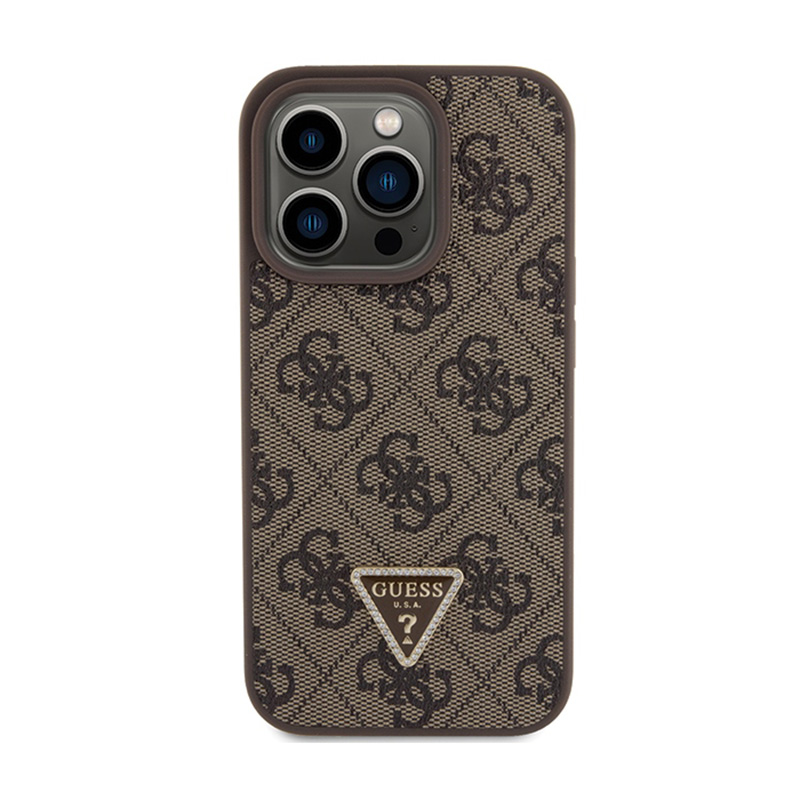 Guess Leather 4G Triangle Strass - Etui iPhone 15 Pro (brązowy)