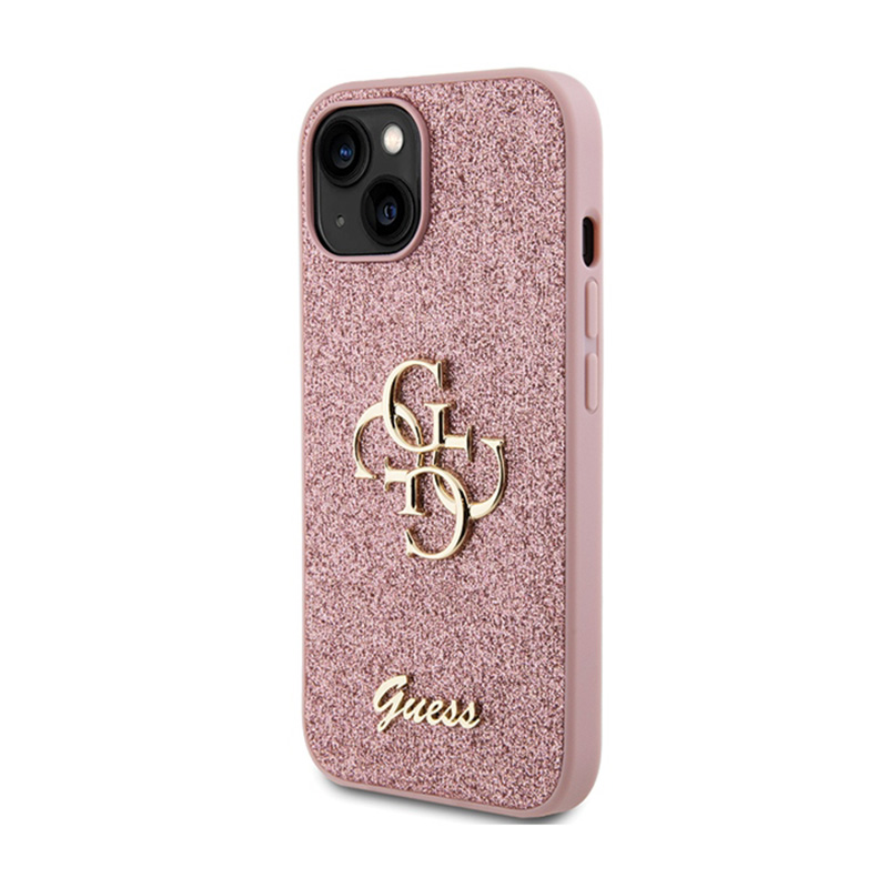 Guess Glitter Script Big 4G - Etui iPhone 15 Plus (różowy)