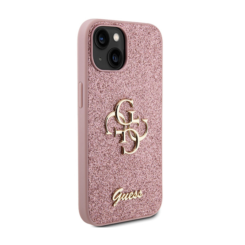 Guess Glitter Script Big 4G - Etui iPhone 15 Plus (różowy)