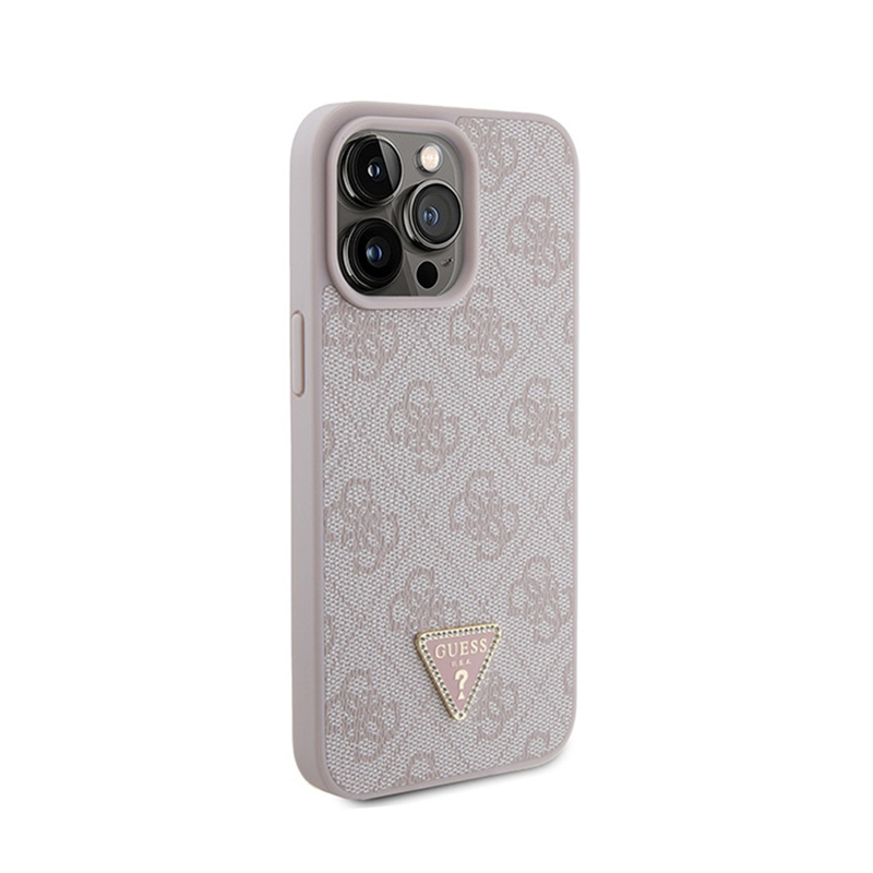 Guess Leather 4G Triangle Strass - Etui iPhone 15 Pro Max (różowy)