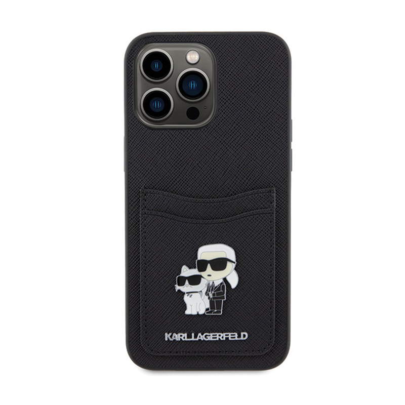 Karl Lagerfeld Saffiano Cardslot Karl & Choupette Metal Logo - Etui iPhone 15 Pro Max (czarny)