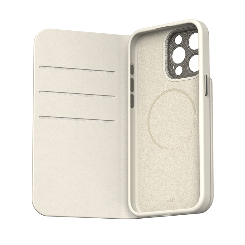 Moshi Overture MagSafe - Skórzane etui 3w1 z klapką iPhone 15 Pro Max (Eggnog White)