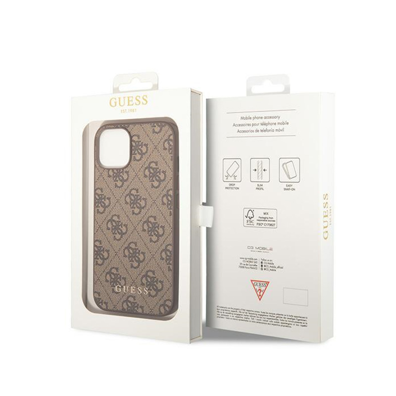 Guess 4G Metal Gold Logo - Etui iPhone 15 Plus (brązowy)