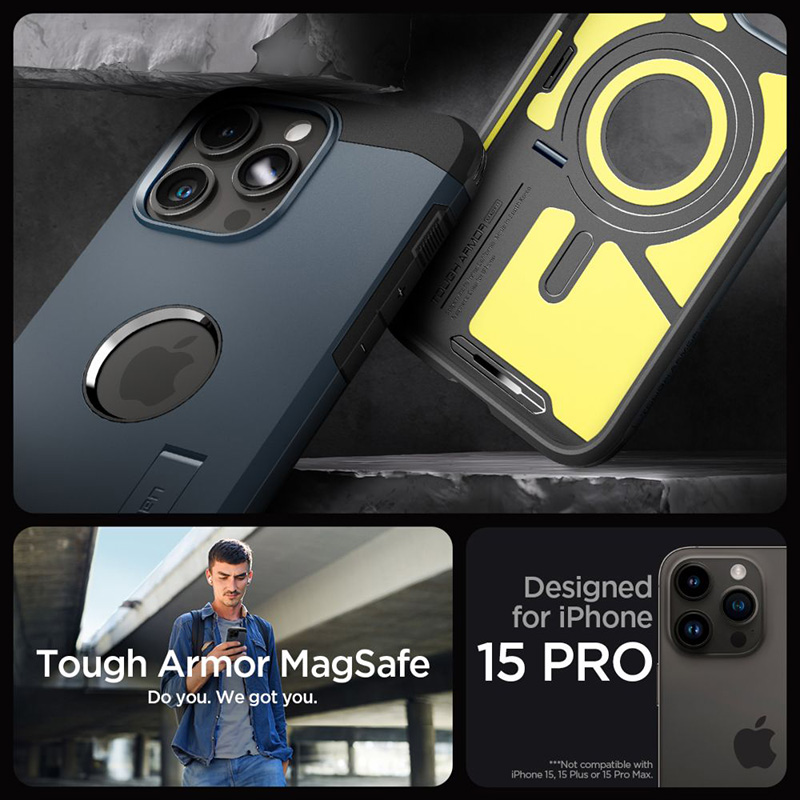 Spigen Tough Armor Mag MagSafe - Etui do iPhone 15 Pro (Metal Slate)