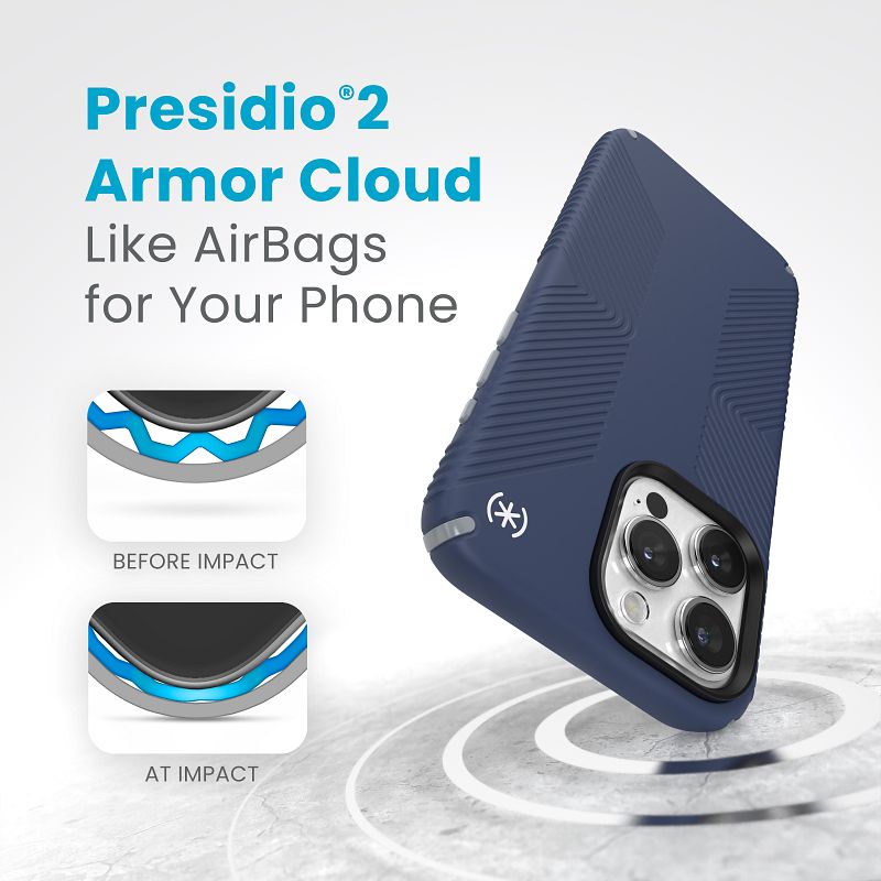Speck Presidio2 Grip MagSafe - Etui iPhone 15 Pro Max (Coastal Blue / Dust Grey)