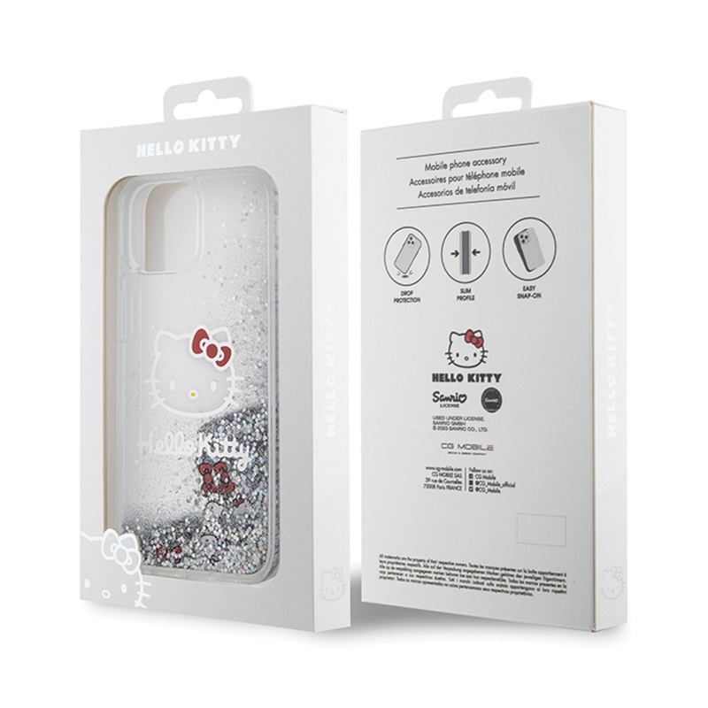 Hello Kitty Liquid Glitter Charms Kitty Head - Etui iPhone 15 (srebrny)
