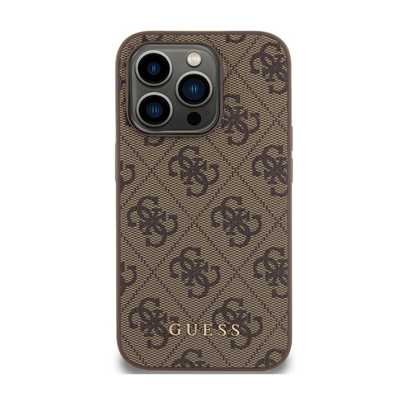 Guess 4G Metal Gold Logo - Etui iPhone 15 Pro (brązowy)