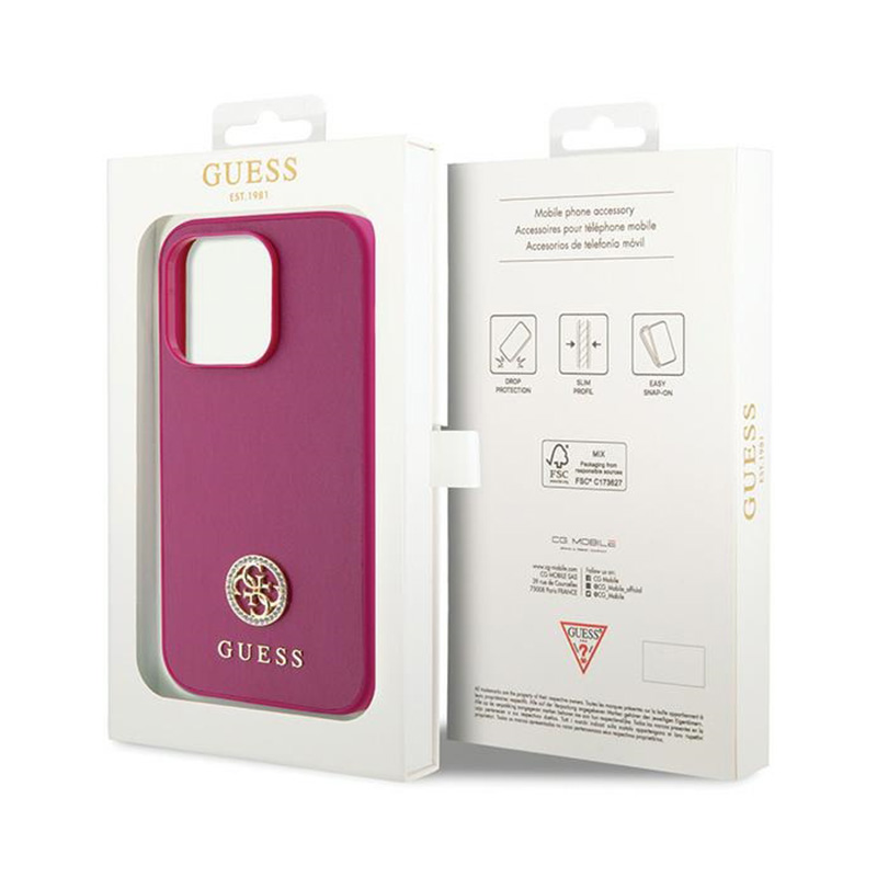 Guess 4G Strass Metal Logo - Etui iPhone 15 Pro (różowy)