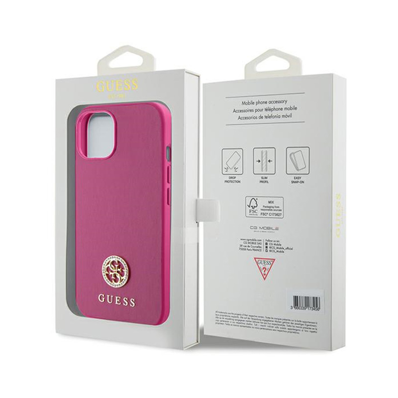 Guess 4G Strass Metal Logo - Etui iPhone 15 (różowy)